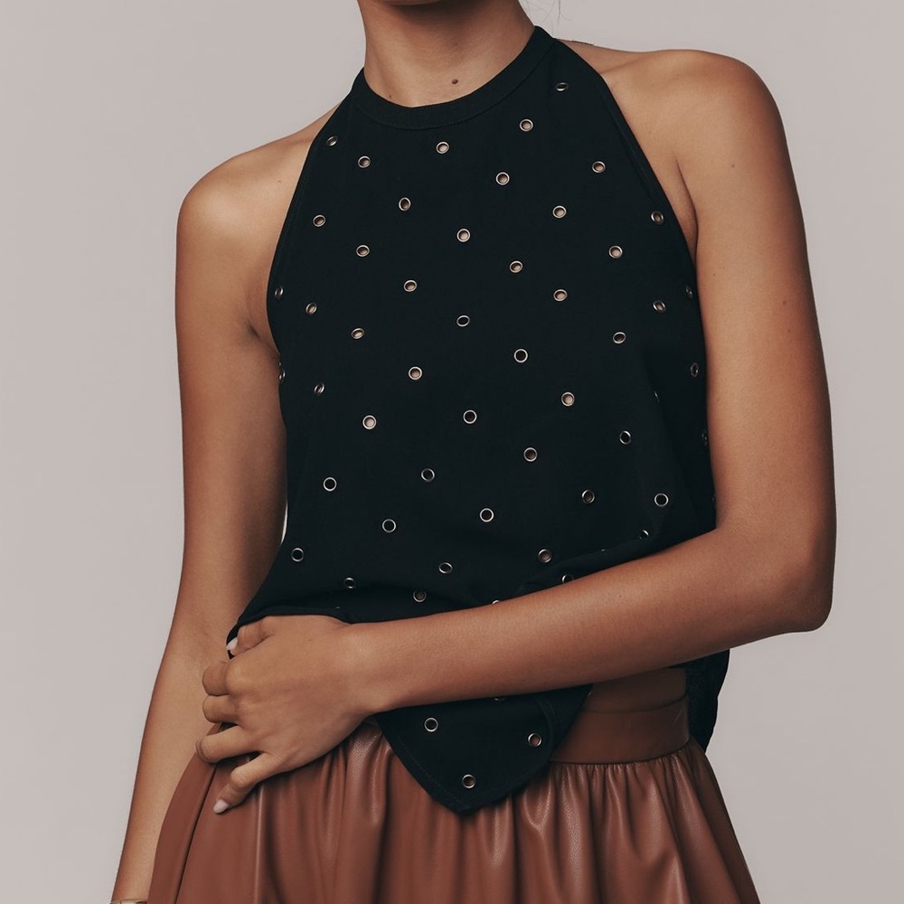 Anthropologie Rivet Halter Tank Black SIZE XL NEW